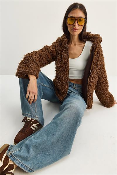 Kadın Kapüşonlu Astarlı Teddy Mont 2818 60281117 - Kahverengi