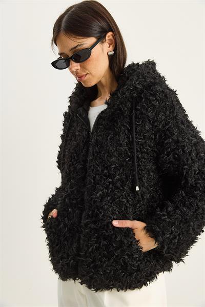 Kadın Kapüşonlu Astarlı Teddy Mont 2818 60281117 - Siyah