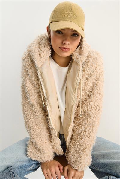 Kadın Kapüşonlu Astarlı Teddy Mont 2818 60281117 - Krem