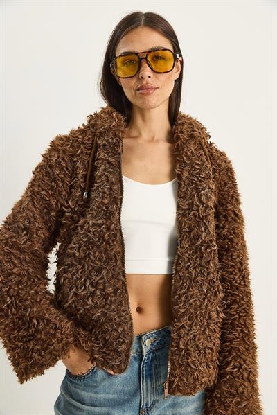 Kadın Kapüşonlu Astarlı Teddy Mont 2818 60281117 - Kahverengi