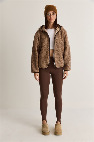 Kadın Kapüşonlu Biyeli Fermuarlı Cep Detaylı Teddy Peluş Sweat 2970 60286606 - Kahverengi-Vizon