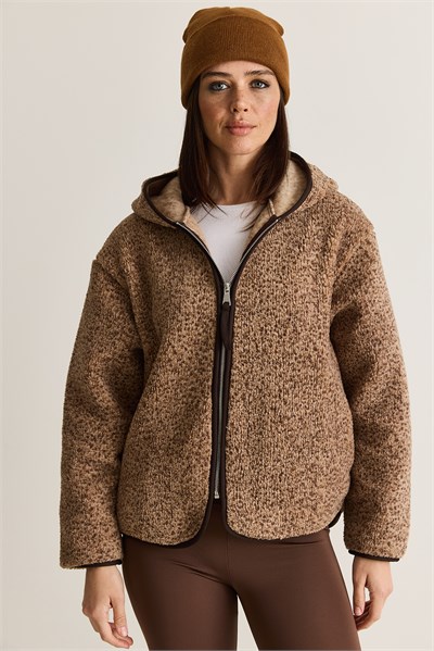 Kadın Kapüşonlu Biyeli Fermuarlı Cep Detaylı Teddy Peluş Sweat 2970 60286606 - Kahverengi-Vizon