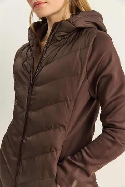 Kadın Kapüşonlu Fermuarlı Garnili Slim Fit Şişme Mont 1123 60283816 - Acı Kahve