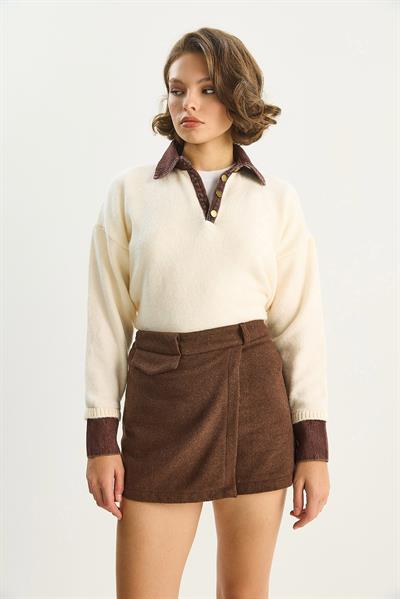 Kadın Kaşe Mini Şort Etek 60283617 - Acı Kahve