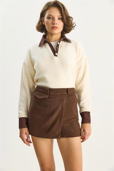 Kadın Kaşe Mini Şort Etek 60283617 - Acı Kahve