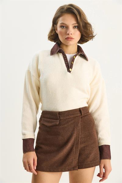 Kadın Kaşe Mini Şort Etek 60283617 - Acı Kahve