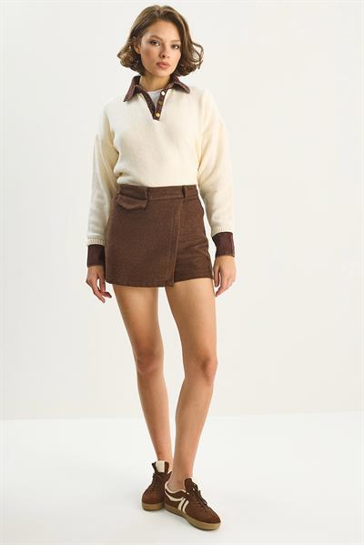 Kadın Kaşe Mini Şort Etek 60283617 - Acı Kahve