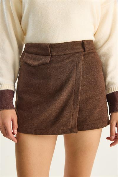 Kadın Kaşe Mini Şort Etek 60283617 - Acı Kahve
