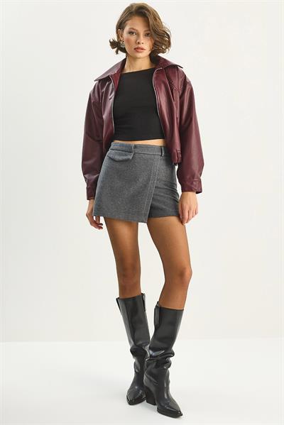 Kadın Kaşe Mini Şort Etek 60283617 - Antrasit