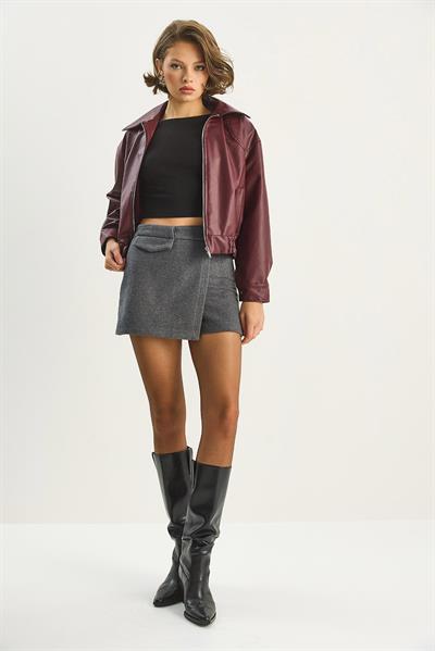 Kadın Kaşe Mini Şort Etek 60283618 - Antrasit