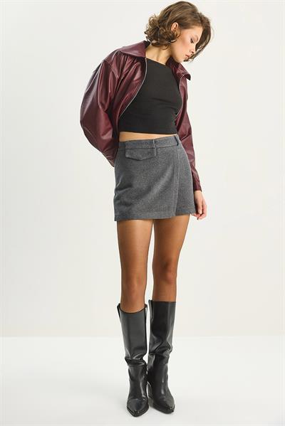 Kadın Kaşe Mini Şort Etek 60283618 - Antrasit