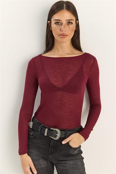Kadın Kayık Yaka Modal Ultra Hafif Bluz 1012 60283863 - Bordo