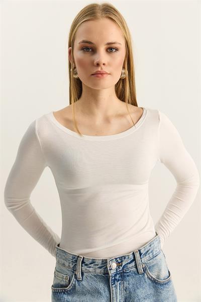 Kadın Kayık Yaka Modal Ultra Hafif Bluz 1010 60283864 - Beyaz
