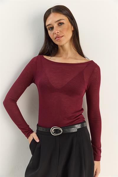 Kadın Kayık Yaka Modal Ultra Hafif Bluz 1010 60283864 - Bordo