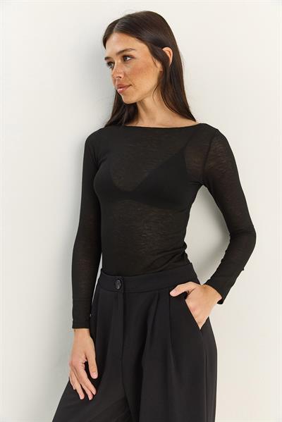 Kadın Kayık Yaka Modal Ultra Hafif Bluz 1012 60283863 - Siyah