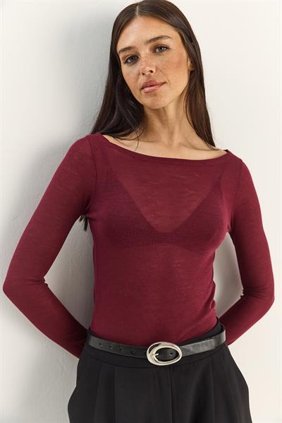 Kadın Kayık Yaka Modal Ultra Hafif Bluz 1010 60283864 - Bordo