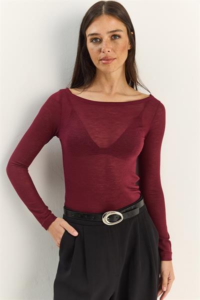 Kadın Kayık Yaka Modal Ultra Hafif Bluz 1010 60283864 - Bordo