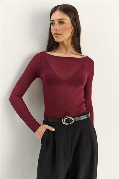 Kadın Kayık Yaka Modal Ultra Hafif Bluz 1010 60283864 - Bordo