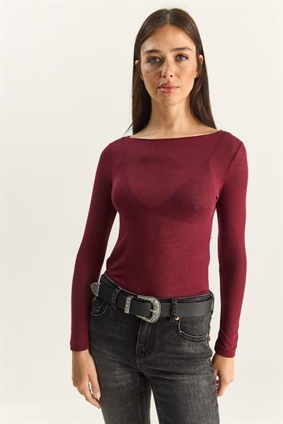 Kadın Kayık Yaka Modal Ultra Hafif Bluz 1012 60283863 - Bordo