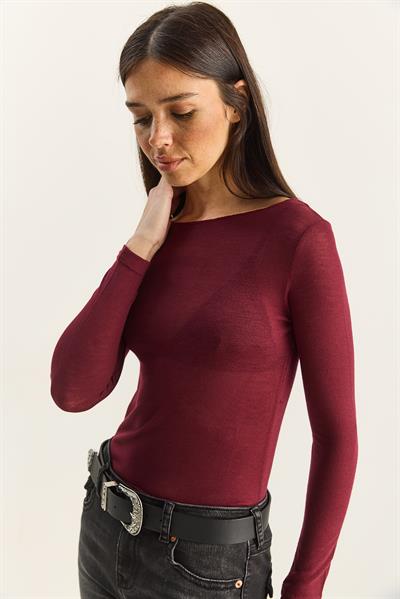 Kadın Kayık Yaka Modal Ultra Hafif Bluz 1012 60283863 - Bordo