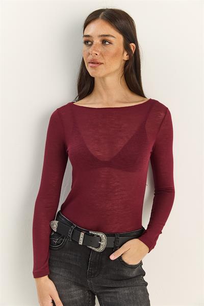 Kadın Kayık Yaka Modal Ultra Hafif Bluz 1012 60283863 - Bordo