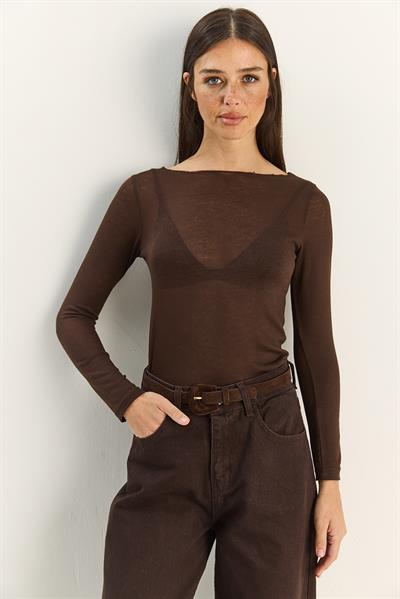 Kadın Kayık Yaka Modal Ultra Hafif Bluz 1012 60283863 - Kahve