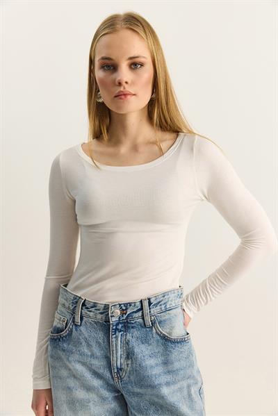 Kadın Kayık Yaka Modal Ultra Hafif Bluz 1010 60283864 - Beyaz