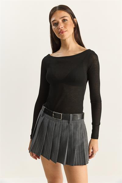 Kadın Kayık Yaka Modal Ultra Hafif Bluz 1010 60283864 - Siyah
