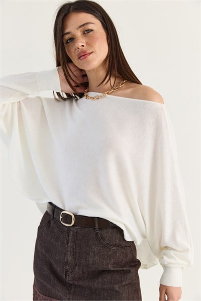 Kadın Kayık Yaka Oversize Kollu Merserize Pelerin Triko Bluz TK261145 60286540 - Krem
