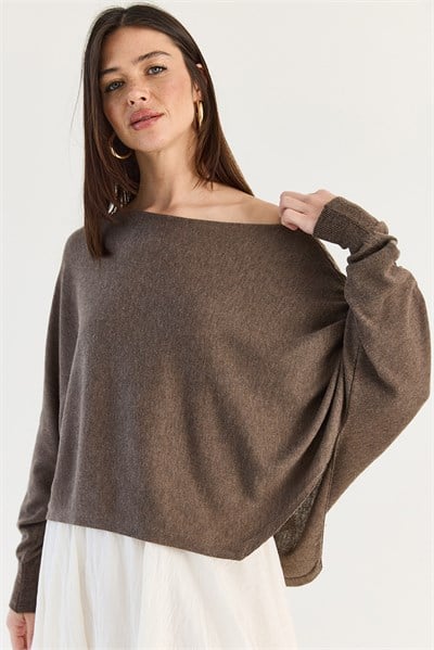 Kadın Kayık Yaka Oversize Kollu Merserize Pelerin Triko Bluz TK261145 60286540 - Kahve