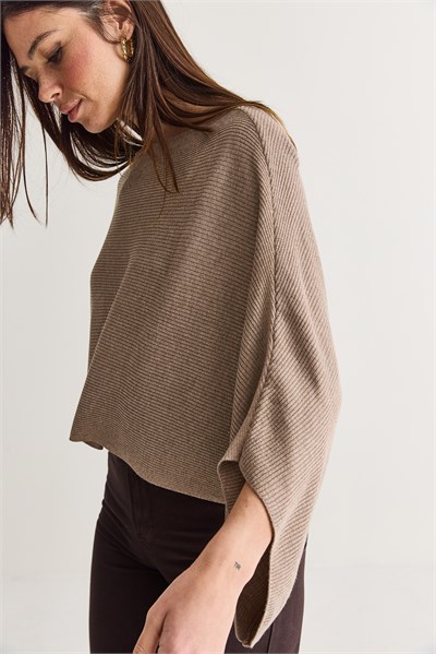 Kadın Kayık Yaka Yarasa Kol Oversize Crop Triko Kazak TK261126 60286718 - Vizon