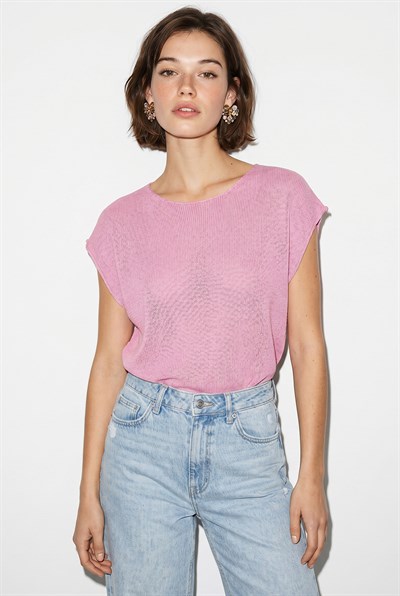 Kadın Kayık Yaka Yarasa Kol Pamuklu Merserize Triko Bluz TK261058 60286223 - Pembe