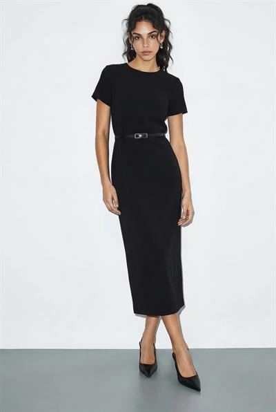 Kadın Kemerli Bisiklet Yaka Kalem Elbise 0573 60286014 - Siyah