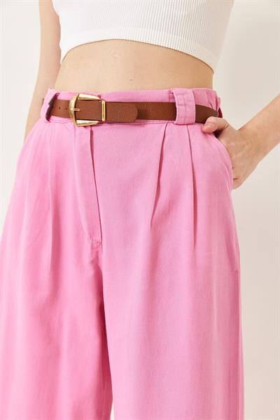Kadın Kemerli Kalın Köprülü Gabardin Pantolon 3933 60251320 - Pembe