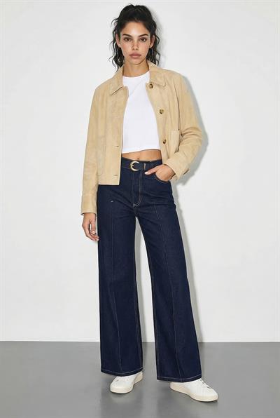 Kadın Kemerli Likralı Geniş Paça Denim Pantolon 3289 60286059 - Lacivert