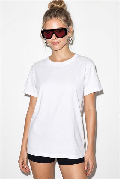 Kadın Kısa Kollu Bisiklet Yaka %100 Pamuk Relaxed Basic T-Shirt 60286905 - Beyaz
