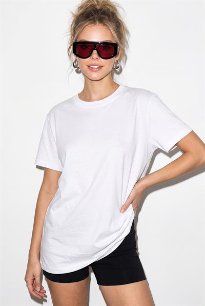 Kadın Kısa Kollu Bisiklet Yaka %100 Pamuk Relaxed Basic T-Shirt 60286905 - Beyaz