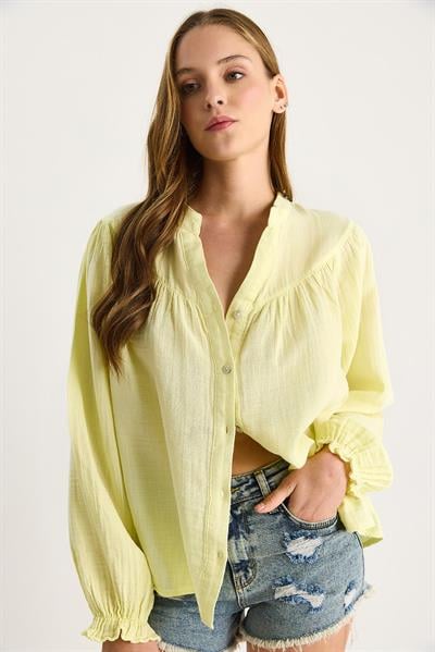 Kadın Kolları Lastikli Düğmeli Rahat Müslin Gömlek 4733 60283499 - Sarı