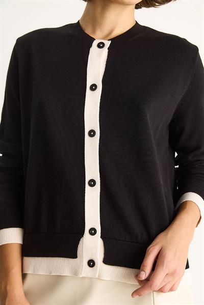 Kadın Kontrast Renkli Bisiklet Yaka Önü Düğme Kapamalı Hırka TH251035 60283540 - Siyah