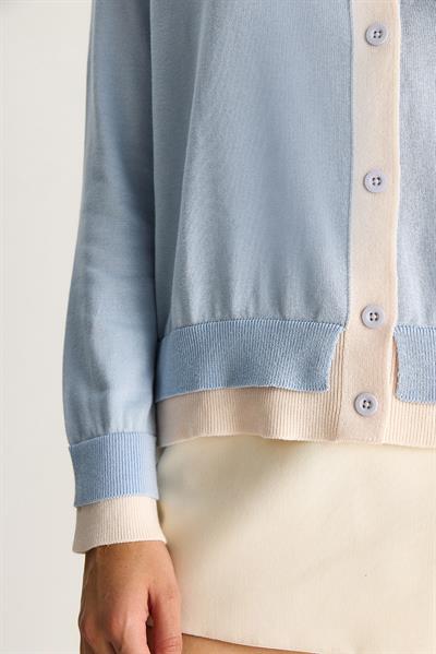 Kadın Kontrast Renkli Bisiklet Yaka Önü Düğme Kapamalı Hırka TH251035 60283540 - Bebe Mavisi