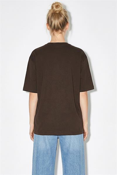 Kadın Köpek Nakışlı Taş İşlemeli Relaxed Fit %100 Pamuk T-Shirt 1077 60286067 - Acı Kahve