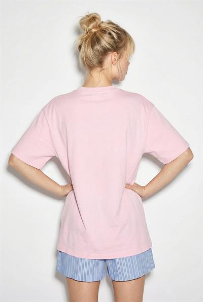 Kadın Köpek Nakışlı Taş İşlemeli Relaxed Fit %100 Pamuk T-Shirt 1077 60286067 - Pembe