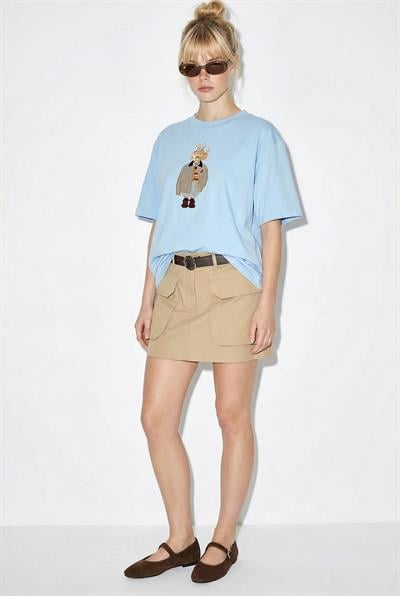 Kadın Köpek Nakışlı Taş İşlemeli Relaxed Fit %100 Pamuk T-Shirt 1077 60286067 - Bebe Mavisi