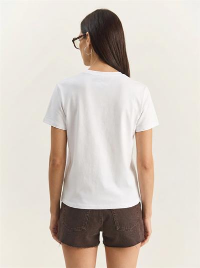 Kadın Kovboy Şapka Nakışlı Boncuk İşlemeli Basic T-Shirt 7581 60283950 - Beyaz