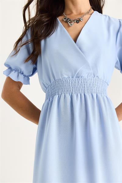 Kadın Kruvaze Yaka Beli Gipe Detaylı Kolları Lastikli Elbise 5246 60281076 - Bebe Mavisi