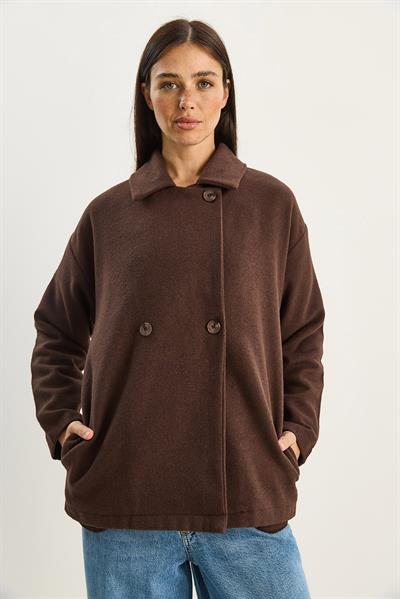 Kadın Kruvaze Yaka Cep Detaylı Kaşe Blazer Ceket 60283757 - Acı Kahve