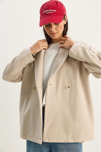 Kadın Kruvaze Yaka Cep Detaylı Kaşe Blazer Ceket 60283757 - Bej