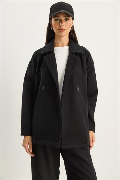 Kadın Kruvaze Yaka Cep Detaylı Kaşe Blazer Ceket 60283757 - Siyah