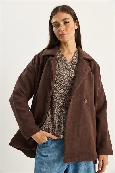 Kadın Kruvaze Yaka Cep Detaylı Kaşe Blazer Ceket 60283757 - Acı Kahve