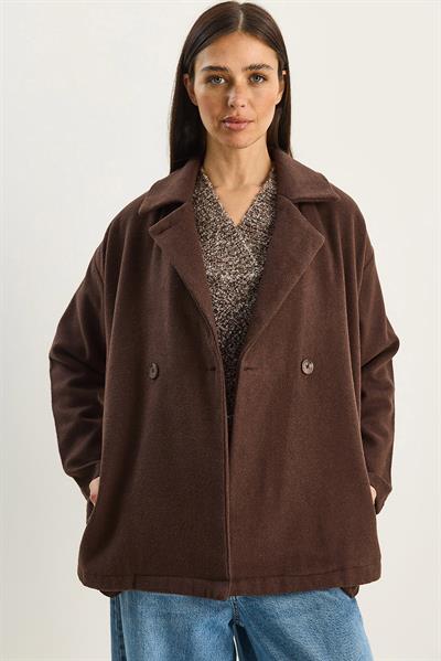 Kadın Kruvaze Yaka Cep Detaylı Kaşe Blazer Ceket 60283757 - Acı Kahve
